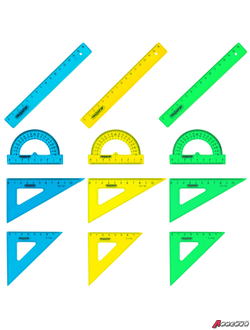 Набор чертежный малый ПИФАГОР (линейка 16 см, 2 треугольника, транспортир), неоновый, европодвес. 210625
