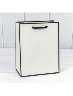 Пакет подарочный с веревочной ручкой (белый+рамка), 180*100*230мм