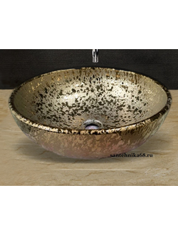 Фигурный умывальник круглый накладная раковина камень 410х140 MELANA 800 MLN-J2056 бронза серебро