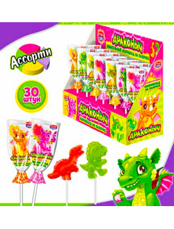 Жевательный мармелад на палочке "Драконыч"ассорти 10г*30шт*12 блоков