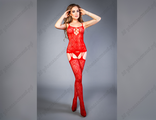 Боди-комбинезон с вырезом на груди красный (Le FRIVOLE) 04530