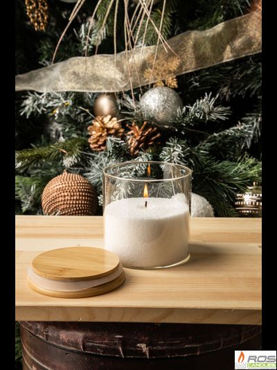 Колба/ваза стеклянная для свечей с бамбуковой крышкой - 10*10 см