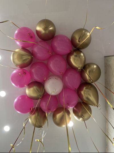Шары розовый, золотой, белый 21 шт под потолок