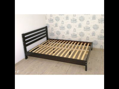 Кровать &quot;Вероника&quot; орех тёмный с ламелями из массива сосны (Браво мебель)