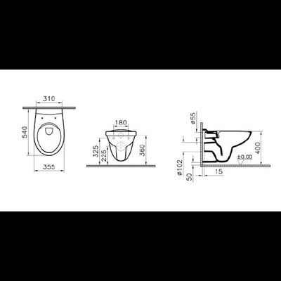 Комплект: Подвесной безободковый унитаз VitrA S10 Spinflush, с сиденьем микролифтом, инсталяцией и панелью управления 9842B003-7206