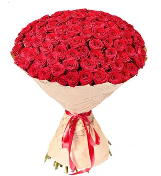 101 красная роза в крафт бумаге (70 см.)