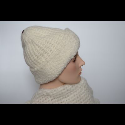 Вязаный комплект белая шапка с отворотом и шарф Vizio Италия 6270 CR