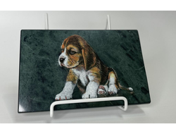 Панно на камне змеевик "Домашние любимцы"