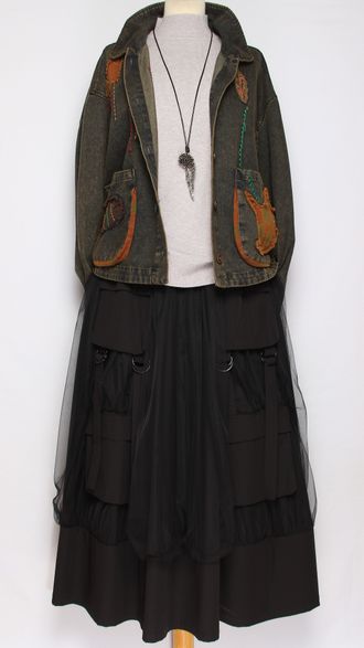 Юбка  "Широкая сетка карманы" чёрная до р.54