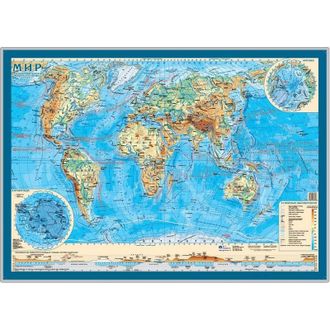 Карта настольная Мир физическая АГТ Геоцентр, 1:55млн., 0,59x0,42м.