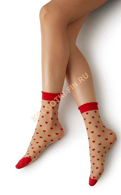 Носки женские MiNiMi Cuori 20 den сердечки - карамель/красный
