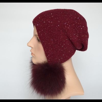 Бордовая шапка капор женская с помпонами Vizio Италия 6418 Р
