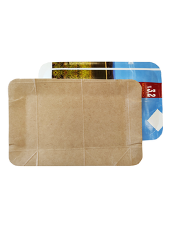 Тарелка бумажная прямоугольная 110х170 мм белая/крафт, цветное дно, Ламинированная *100