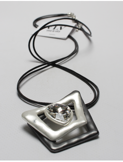 Подвеска "Трапеции гнутые и камень" серебро и темный металл