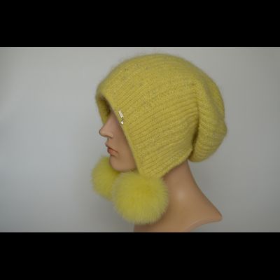 Шапка ушанка Vizio 1120 PP 66 с помпонами желтая