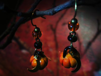 "Время Самайна", комплект украшений (серьги и колье) с тыквами к Хэллоуину