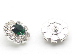 ПУГОВИЦЫ С КРИСТАЛЛАМИ, 16 мм. 50 шт. Р-000138, Цвет: изумрудный/серебристый