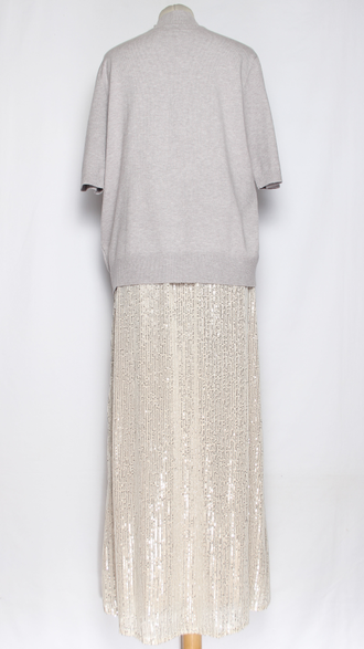 Юбка  трикотажная "Пайетки1" св.бежевая р.50,52,54,56