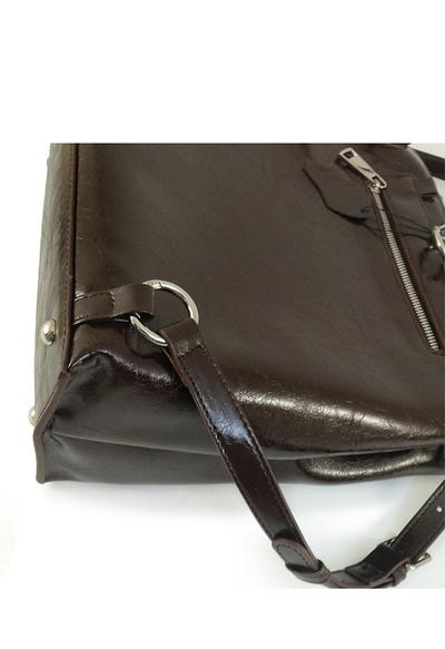 (АРТИКУЛ: 9746/23) ЖЕНСКИЙ РЮКЗАК, СРЕДНЕГО РАЗМЕРА, НАТУРАЛЬНАЯ КОЖА "МЯТЫЙ ЛАК", ТЕМНО-КОРИЧНЕВЫЙ