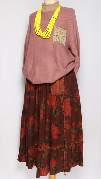 ЮБКА "Цветы винтажная" терракотовая, черная до р.52