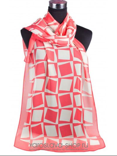 20136-2. Шифоновый шарф с красными и белыми ромбами.