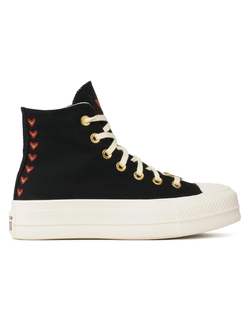 Кеды Converse All Star Lift черные высокие на платформе с сердечками A05138C