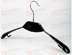 AM010B (SHL010B) Вешалка металлическая с прорезиновыми плечиками и с деревянной вставкой цвет: черный