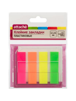Клейкие закладки Attache пластиковые 4 цвета по 20 листов 12х45 мм