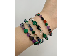 Браслет "Сердечки", разные камни