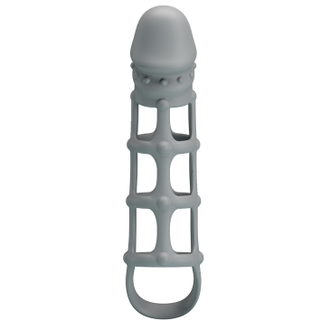 Насадка текстурная на пенис с подхватом мошонки серая Baile Silicone penis sleeve with ballstrap