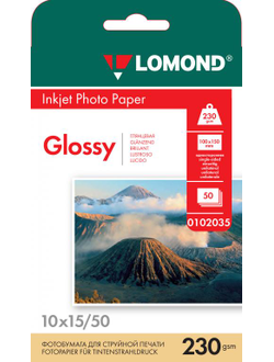 Односторонняя Глянцевая фотобумага Lomond для струйной печати, A6, 230 г/м2, 50 листов.