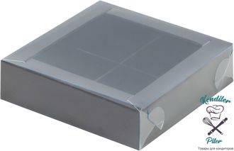 Коробка на 4 конфеты с пластиковой крышкой 120*120*30 мм, черная матовая