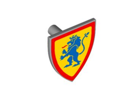 Minifigure, Shield Triangular Short with Blue Lion Standing with Raised Foot on Yellow Background with Red Border Pattern, Light Bluish Gray (3846pb062 6428486)