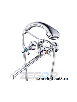 Смеситель для ванны с душем двухвенильный с латунным гусаком Zegor DML7-B A827