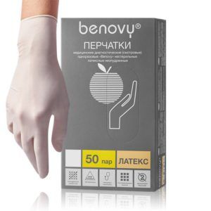 Перчатки латексные Benovy  размер L, 50 пар