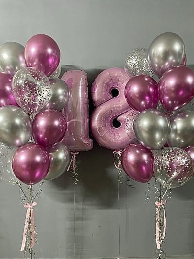 Набор шаров &quot;Серебристо-розовый с цифрами&quot;