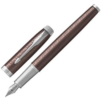 Ручка подарочная перьевая PARKER "IM Premium Brown CT", коричневый корпус с гравировкой, хромированные детали, синяя, 1931676