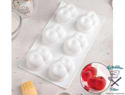 Форма для муссовых десертов KONFINETTA «Вишенки», 29,8×17,2×4,2 см, 6 ячеек (8×5 см), цвет белый