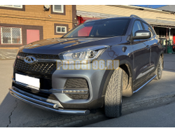 Пороги с накладным листом Папа Тюнинг d53 для Chery Tiggo 4 Pro 2022-