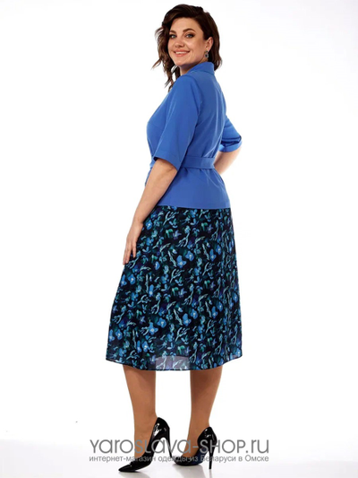 Комплект с шифоновой юбкой и жакетом в синих оттенках