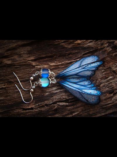 "Тайны небесных сфер", серьги с шёлковыми крылышками