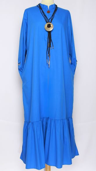 Платье - рубашка "СТОЙКА-МОЛНИЯ"  синее р.48-54