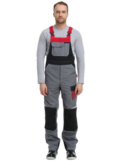 Полукомбинезон RANDEK (РАНДЭК), тк. Смесовая TC TWILL 80%ПЭ + 20%ХБ, 250гр/кв.м, цв. серый/черный/красный