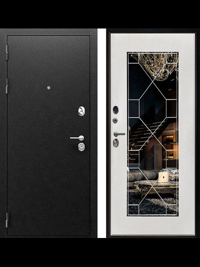 Утепленная дверь Рубикон С с панелью зеркало Тиффани