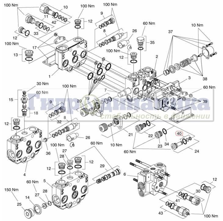Уплотнения для секционных гидрораспределителей F130CF производства Parker (Германия)