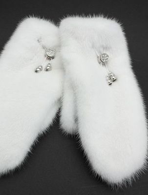 Варежки, рукавицы женские  лилия натуральный мех норка зимние белые (натуральный белый) арт. Вн-006