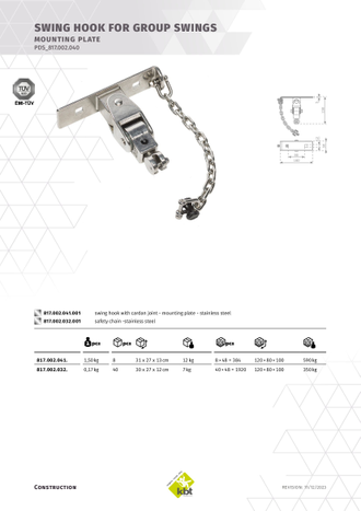 Шарнирный подвес для качелей гнездо KBT повышенной прочности, на плоском основании, нерж. сталь,  со страхующим элементом, арт. 817.002.040.001
