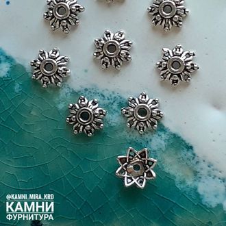 Шапочки "Восьмилистник" 8 мм, цвет серебро, цена за набор