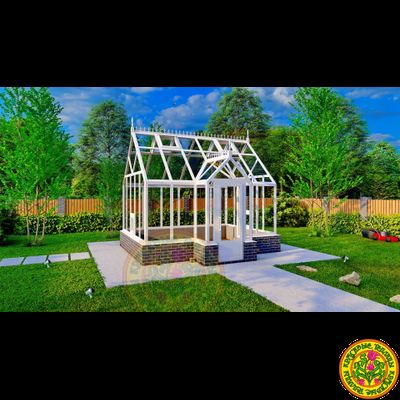 Базовая комплектация теплицы в английском стиле с холлом из стекла и алюминия ЕЛИЗАВЕТА S размером 4000 х 3000