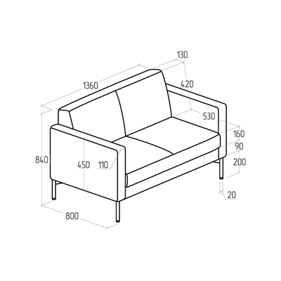 Диван Everprof Gamma двухместный Экокожа Черный